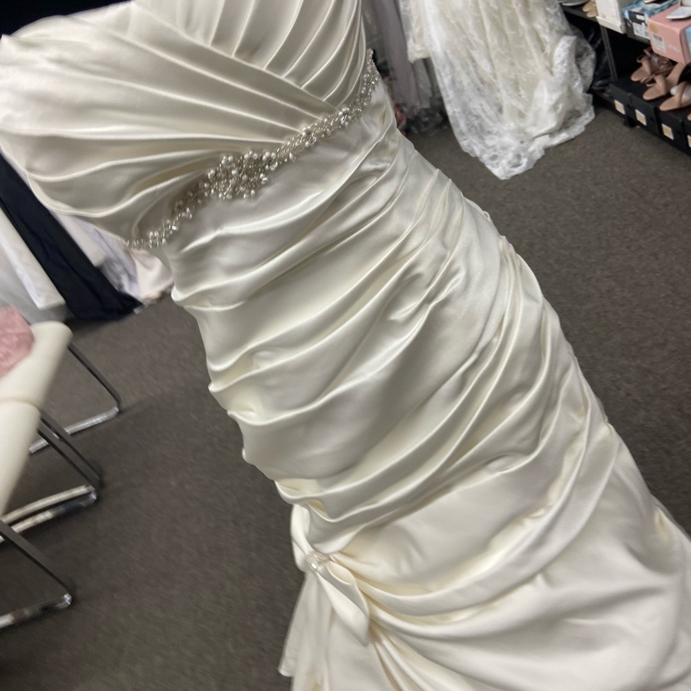 David's Bridal Elegant Cream Wedding Dress - Picture 2 of 16